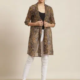 Qurvii Black & Brown Animal Print Shrug-image-43
