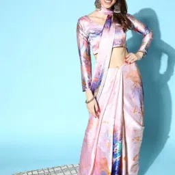 Blissta Pink & Blue Tie & Dye Saree With Unstitched Blouse-picture-27