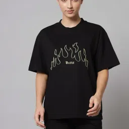 GRIFFEL Black Cotton Regular Fit Printed T-Shirt With Shorts-image-65