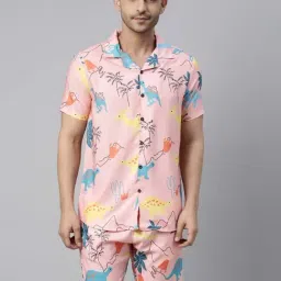 Bushirt Pink Regular Fit Printed Shirt & Shorts Set-picture-9