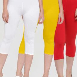 Gracit White & Yellow Mid Rise Capris - Pack Of 3-image-39