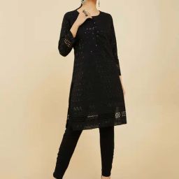 Soch Black Cotton Embroidered Straight Kurta-image-54