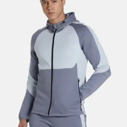 Puma Grey Cotton Slim Fit Colour Block Hooded Jacket-picture-36