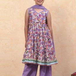 Biba Girls Purple Cotton Floral Print Suit Sets-picture-9