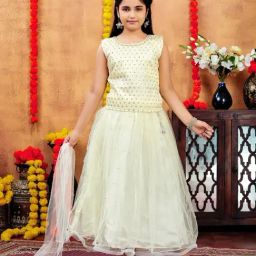Aarika Girls Yellow Embroidered Lehenga Choli Set-image-53
