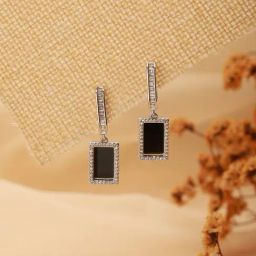 Saraf RS Jewellery Silver Plated Black J Shaped Square Shaped Minimal Earrings for Women-image-31