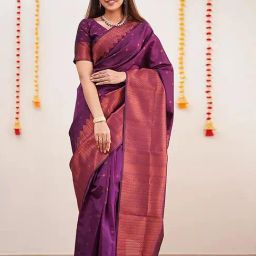Anjaneya Sarees Purple Banarasi Silk Saree with Unstiched Blouse-picture-16