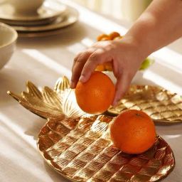 Pure Home and Living Gold Metal Pineapple Decorative Platter - Large-44