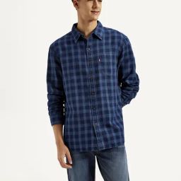 Levi's Navy Cotton Slim Fit Checks Shirt-picture-17