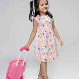 Totle Girls Baby Pink Cotton Printed Regular Fit Dress-image-55