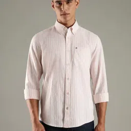 Tommy Hilfiger Pink Linen Regular Fit Striped Shirt-picture-25