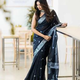 Anjaneya Sarees Black Banarasi Silk Saree with Unstiched Blouse-picture-21
