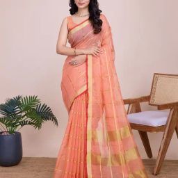 Anjaneya Sarees Orange Cotton Silk Saree with Unstiched Blouse-image-24
