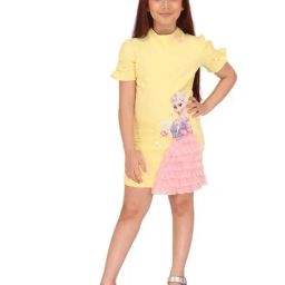 Cutecumber Girls Yellow Applique Regular Fit Dress-image-84