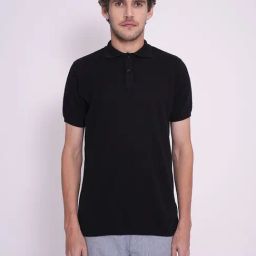 Selected Homme Jet Black Cotton Slim Fit Texture Polo T-Shirt-image-101