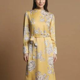 Allen Solly Yellow Floral Print A-Line Dress-image-7