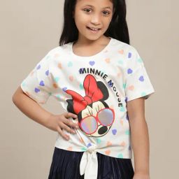 Kidsville Mickey & Friends Off White Printed T-Shirt For Girls-image-95