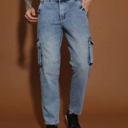 Belliskey Light Blue Slim Fit Lightly Washed Cargo Jeans-6