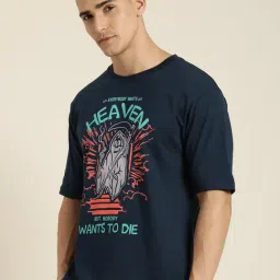 Difference of Opinion Cool Navy Cotton Loose Fit Printed T-Shirt-image-29