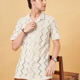 7 Alt by Pantaloons Off White Slim Fit Self Design Shirt-image-27