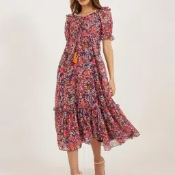 Miss Chase Multi Georgette Floral Short Sleeves Dress-picture-37