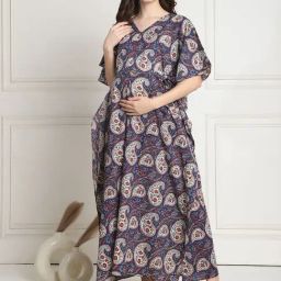 Secret Wish Blue Printed Maternity Kaftan Night Dress-image-4
