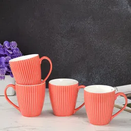 CLIO'S HERITAGE STORE Peach-Coloured 4 Pieces Textured Ceramic Glossy Mugs-18