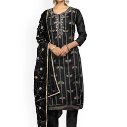 HERE&NOW Floral Embellished Beads And Stones Cotton Jacquard Unstitched Dress Material-image-46