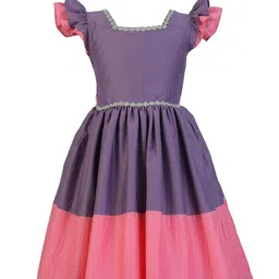 BAESD Girls Colourblocked Flutter Sleeves Silk Fit & Flare Dress-picture-54