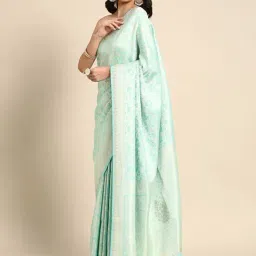 Mohey Blue Silk Woven Saree With Unstitched Blouse-image-60