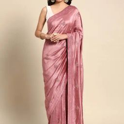 Mohey Pink Silk Embroidered Saree With Unstitched Blouse-image-46