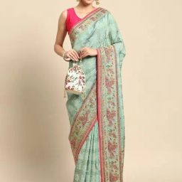 Mohey Green Silk Embroidered Saree With Unstitched Blouse-image-52