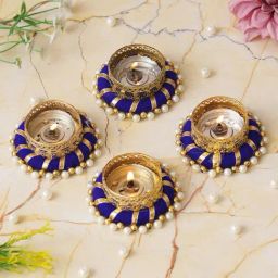eCraftIndia Blue Aluminium Tea Light Holders - Set of 4-18