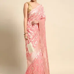 Mohey Pink Woven Saree With Unstitched Blouse-image-7