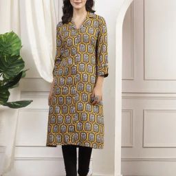 Nayam by Lakshita Yellow Viscose Printed Kurta-image-26