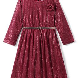 Hola Bonita Girl Sequined Belted Fit & Flare Dress-image-93
