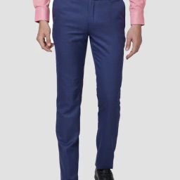 Raymond Blue Slim Fit Check Flat Front Trousers-image-27