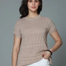 High Star Brown Cotton Self Design Top-image-21
