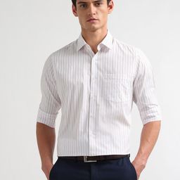 Arrow Classic Fit Vertical Striped Pure Cotton Formal Shirt-picture-4