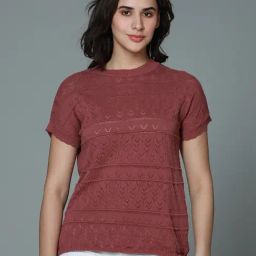 High Star Maroon Cotton Self Design Top-image-8