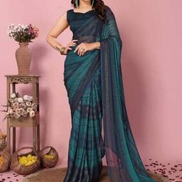 VRAGI Ready to Wear Striped Pure Chiffon Saree-image-98