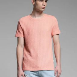 Jack & Jones Pink Cotton Regular Fit Texture T-Shirt-image-72