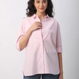 VASTRADO Pink Cotton Solid Oversized Shirt-image-73