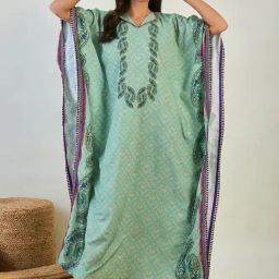 The Kaftan Night Dress Company Green Paisley Print Kaftan Night Dress-image-39