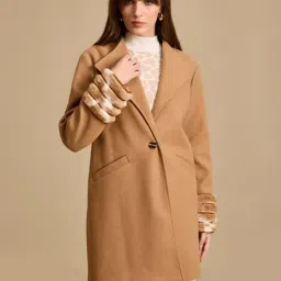Kazo Brown Solid Overcoat-image-59