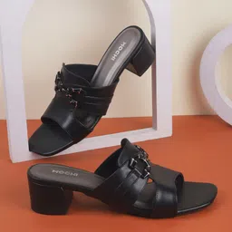 Mochi Women Open Toe Block Sandals with Buckles-32