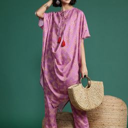 Sangria Ethnic Motifs Printed Asymmetric Kurta with Trousers-picture-27