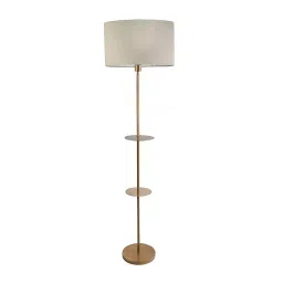 Sanded Edge Double Shelf Gold Color Metal Floor Lamp with Double Shelf in Beige Color Oval Shape-image-29
