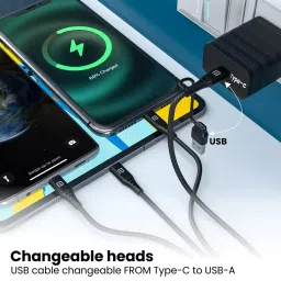 Portronics 3 in 1 Konnect J9 (Type C + 8 Pin + Micro USB) Cable 1.5 m Length with Changeable USB Head image 4