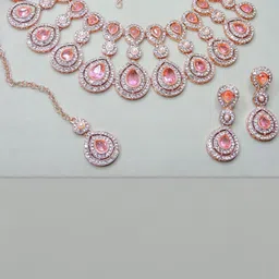 VATSALYA creation Rose Gold-Plated Artificial Stone Studded Jewellery Set-image-45